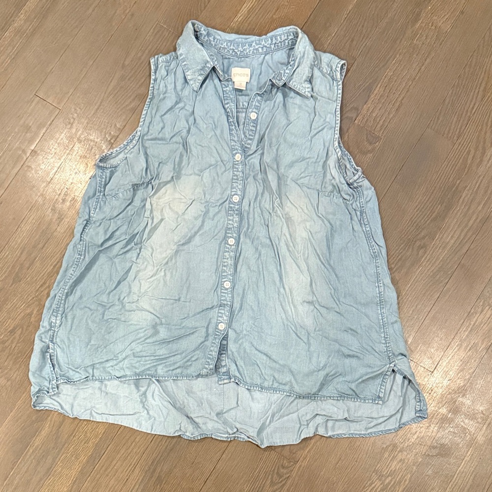 Chico’s Oversized Denim Sleeveless Button-Up Top size‎ 3